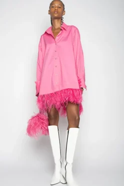 PINK FEATHER SHIRT DRESS