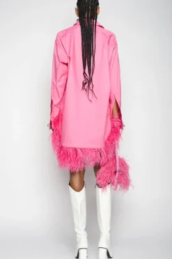 PINK FEATHER SHIRT DRESS
