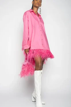 PINK FEATHER SHIRT DRESS