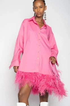PINK FEATHER SHIRT DRESS