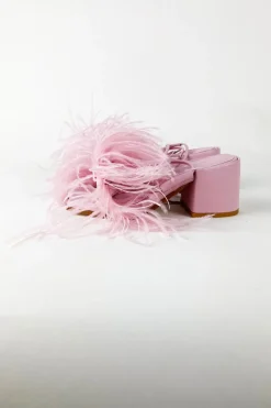 PINK FEATHER STRAPPY SANDAL