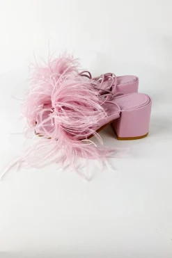 PINK FEATHER STRAPPY SANDAL
