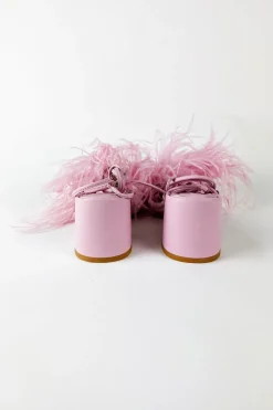 PINK FEATHER STRAPPY SANDAL