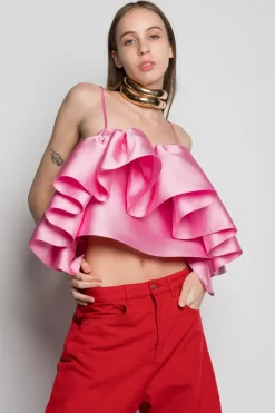 PINK FRONT FRILL TOP