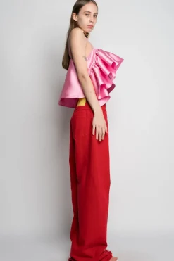 PINK FRONT FRILL TOP