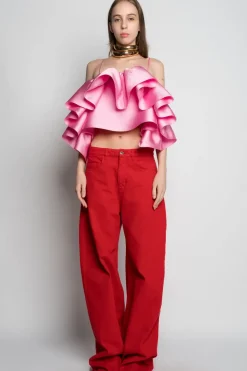 PINK FRONT FRILL TOP