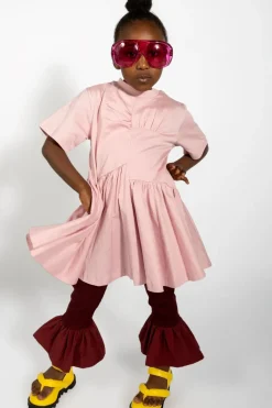 PINK GATHERED JERSEY T-SHIRT DRESS
