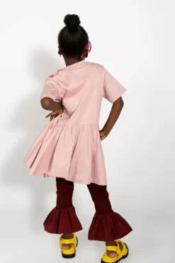 PINK GATHERED JERSEY T-SHIRT DRESS