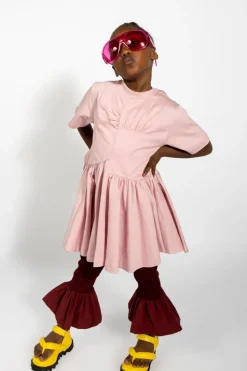 PINK GATHERED JERSEY T-SHIRT DRESS