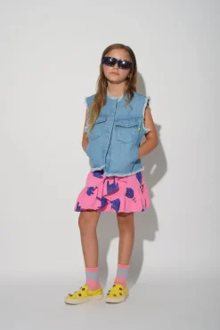 PINK HANDS PRINT SKIRT WITH OVERLAP LAYER