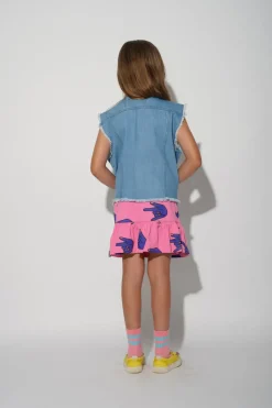 PINK HANDS PRINT SKIRT WITH OVERLAP LAYER