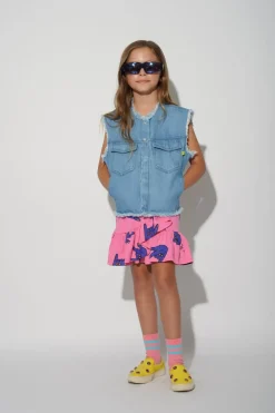 PINK HANDS PRINT SKIRT WITH OVERLAP LAYER