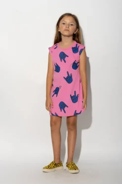PINK HANDS PRINT T-SHIRT DRESS