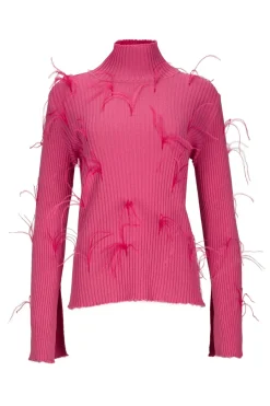 PINK MERINO FITTED FEATHER TURTLENECK