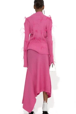 PINK MERINO FITTED FEATHER TURTLENECK