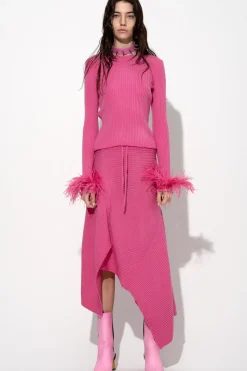 PINK MERINO WOOL FITTED TOP WITH FEATHERS
