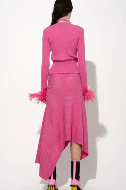PINK MERINO WOOL FITTED TOP WITH FEATHERS