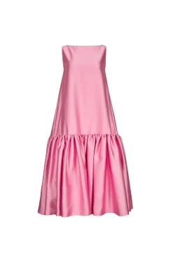 PINK MIDI SLEEVELESS PUFF HEM DRESS