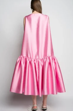 PINK MIDI SLEEVELESS PUFF HEM DRESS