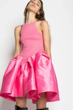 PINK MINI DRESS WITH TANK TOP SCOOPED