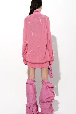 PINK OVERSIZED CARDIGAN WITH FEATHERS PULLS
