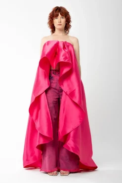 PINK PLEATED STRAPLESS TOP WITH LONG BACK