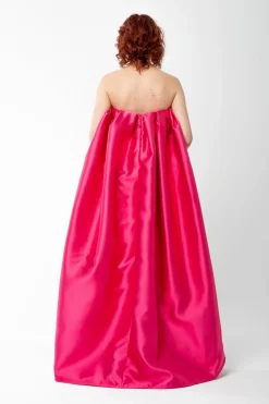PINK PLEATED STRAPLESS TOP WITH LONG BACK