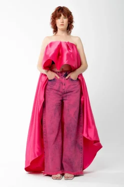 PINK PLEATED STRAPLESS TOP WITH LONG BACK