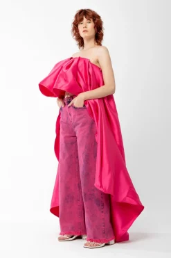 PINK PLEATED STRAPLESS TOP WITH LONG BACK