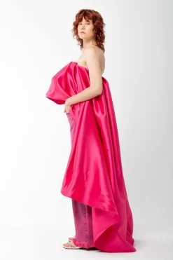 PINK PLEATED STRAPLESS TOP WITH LONG BACK