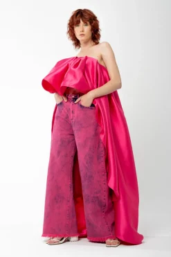 PINK PLEATED STRAPLESS TOP WITH LONG BACK