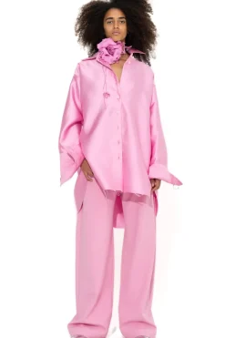 PINK SATIN OVERSIZED SHIRT