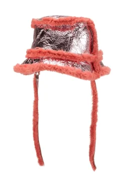 PINK SHINY LEATHER BUCKET HAT