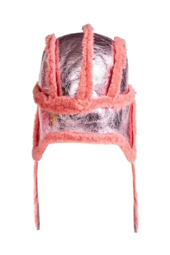 PINK SHINY LEATHER EAR COVER HAT