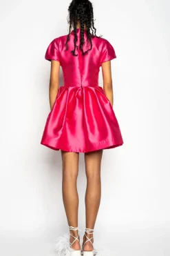 PINK SHORT SLEEVE PUFF SKIRT DRESS