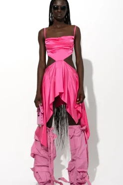 PINK SILK CUT OUT DRESS WITH OPEN BACK