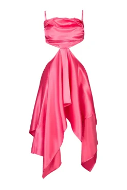 PINK SILK CUT OUT DRESS WITH OPEN BACK