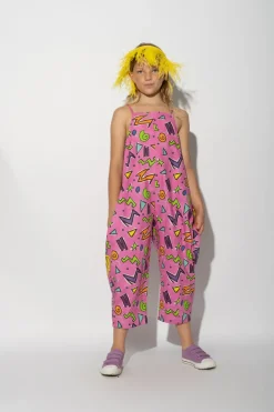 PINK SQUIGGLE PRINT BALLOON JUMPSUIT