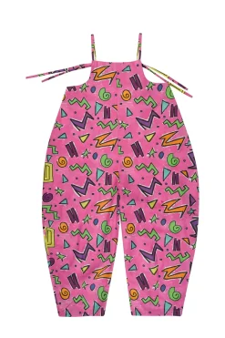 PINK SQUIGGLE PRINT BALLOON JUMPSUIT