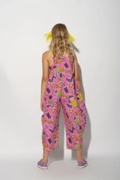 PINK SQUIGGLE PRINT BALLOON JUMPSUIT
