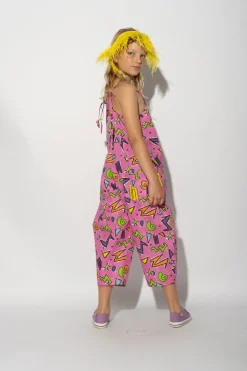 PINK SQUIGGLE PRINT BALLOON JUMPSUIT