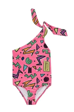 PINK SQUIGGLE PRINT ONE-SHOULDER SWIMSUIT
