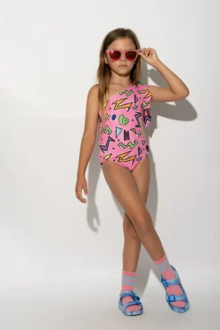 PINK SQUIGGLE PRINT ONE-SHOULDER SWIMSUIT