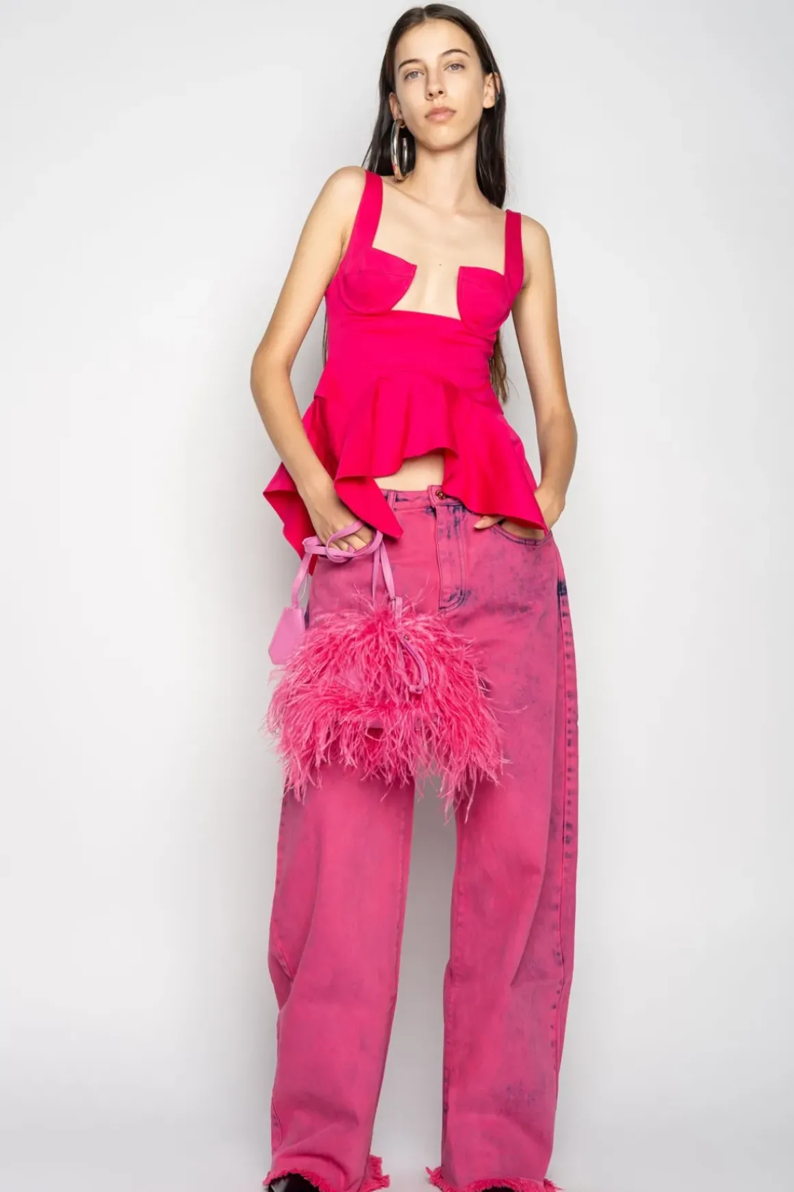 PINK STRAP CORSET WITH WAIST FLOUNCE