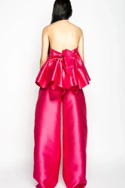 PINK STRAPLESS PEPLUM TOP