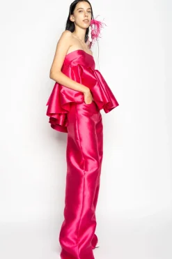 PINK STRAPLESS PEPLUM TOP