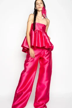 PINK STRAPLESS PEPLUM TOP