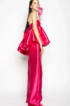 PINK STRAPLESS PEPLUM TOP