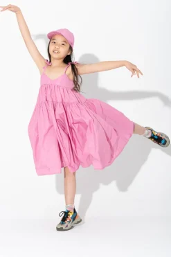 PINK STRAPPY GATHERED DRESS