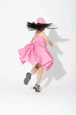 PINK STRAPPY GATHERED DRESS